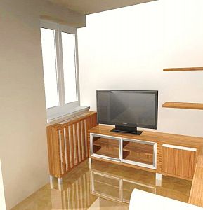 Vizualizace dřevěného nábytku v obývacím pokoji