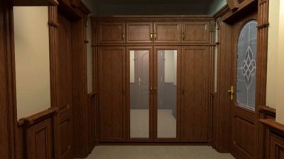 Vizualizace dřevěného obložení interiéru včetně dveří